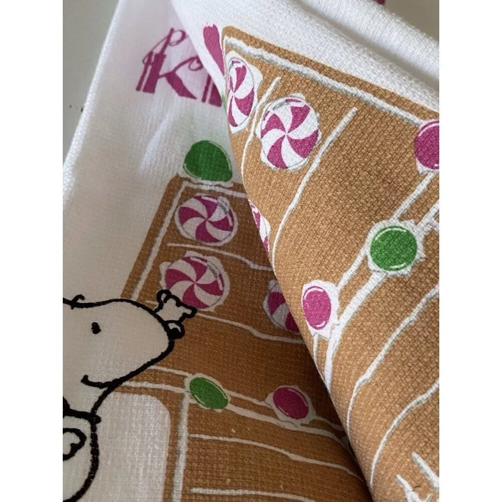 2 Pack Peanuts Snoopy Gingerbread DogHouse Christmas Kitchen Towels 16 X 28